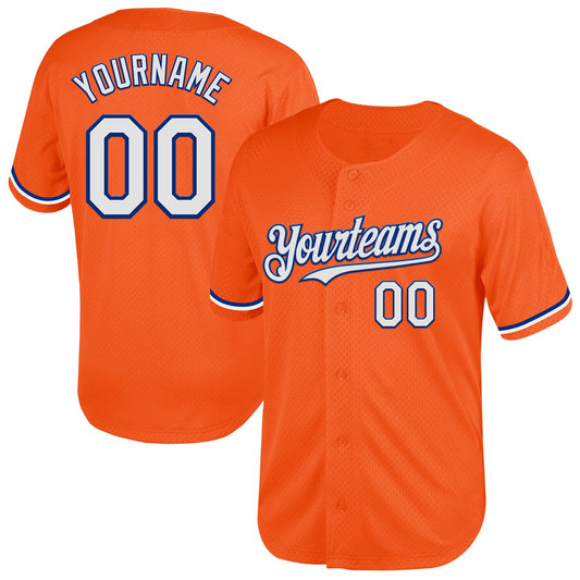 Custom Orange White-Royal Mesh Authentic Throwback Baseball Jersey - Sky-Custom