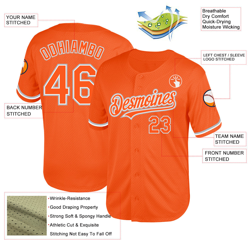 Custom Orange White-Gray Mesh Authentic Throwback Baseball Jersey - Sky-Custom