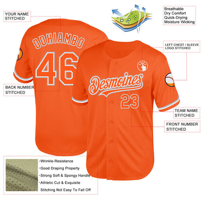 Custom Orange White-Gray Mesh Authentic Throwback Baseball Jersey - Sky-Custom