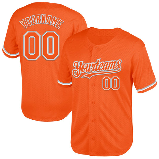 Custom Orange White-Gray Mesh Authentic Throwback Baseball Jersey - Sky-Custom