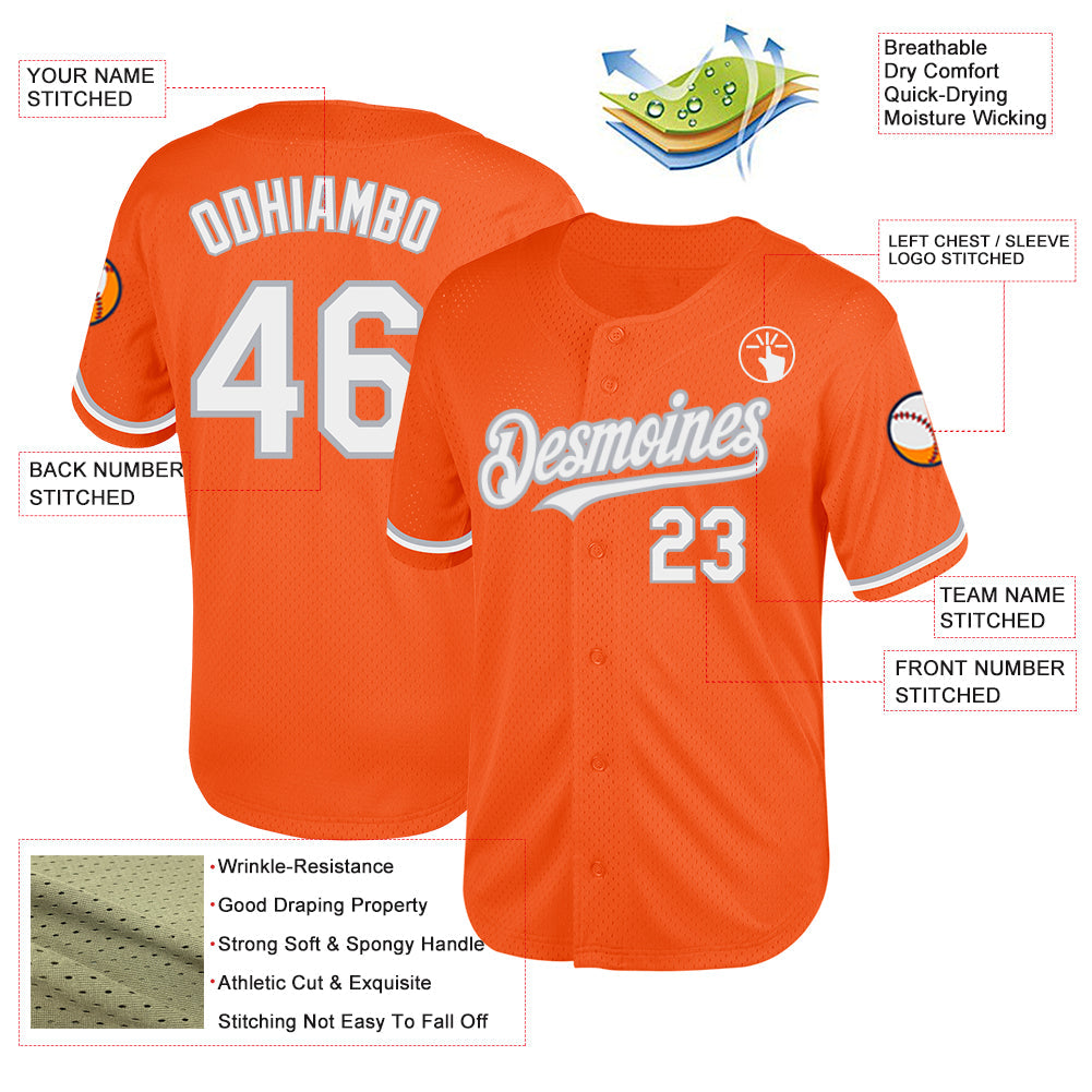 Custom Orange White-Gray Mesh Authentic Throwback Baseball Jersey - Sky-Custom