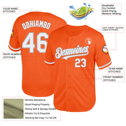 Custom Orange White-Gray Mesh Authentic Throwback Baseball Jersey - Sky-Custom