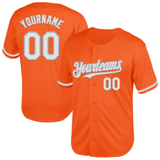 Custom Orange White-Gray Mesh Authentic Throwback Baseball Jersey - Sky-Custom