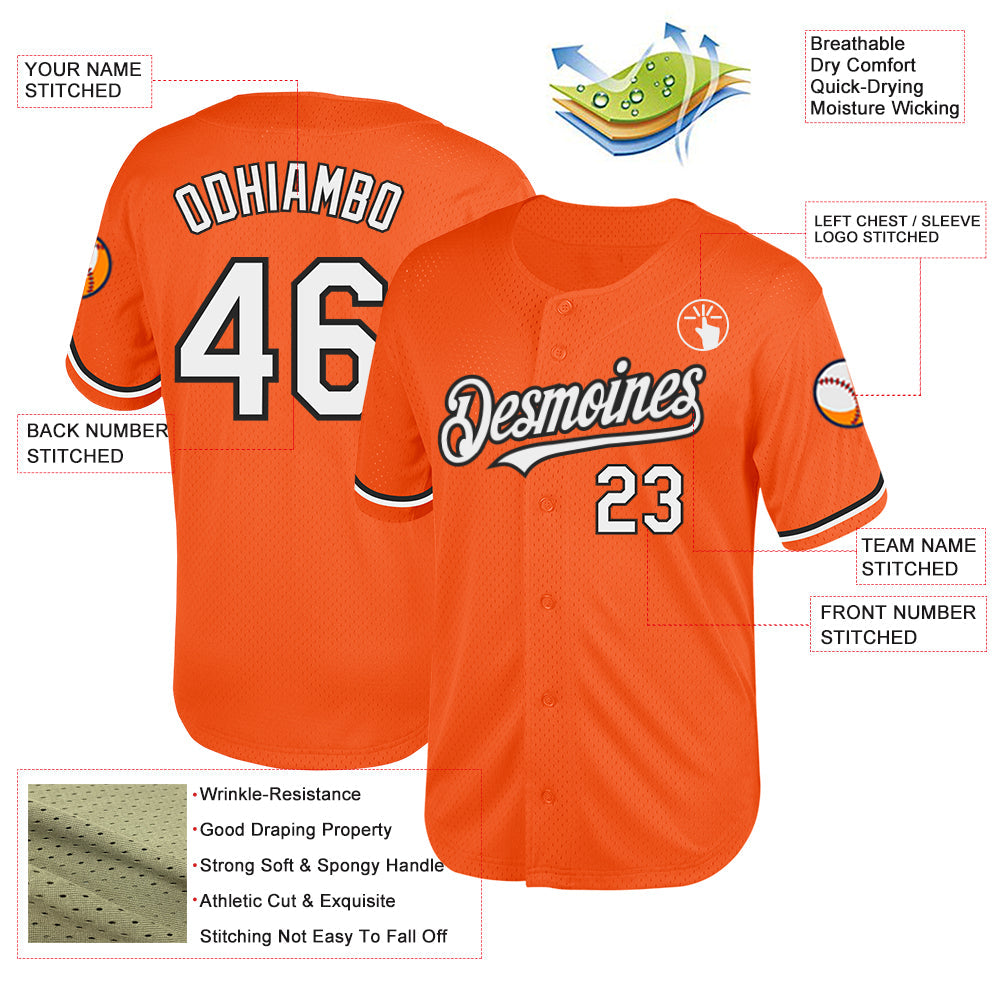 Custom Orange White-Black Mesh Authentic Throwback Baseball Jersey - Sky-Custom
