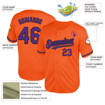 Custom Orange Purple-Black Mesh Authentic Throwback Baseball Jersey - Sky-Custom