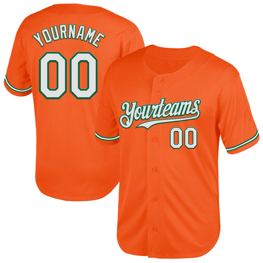 Custom Orange White-Kelly Green Mesh Authentic Throwback Baseball Jersey - Sky-Custom