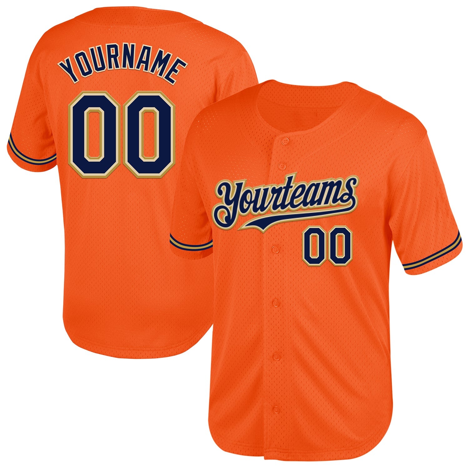 Custom Orange Navy Cream-Old Gold Mesh Authentic Throwback Baseball Jersey - Sky-Custom