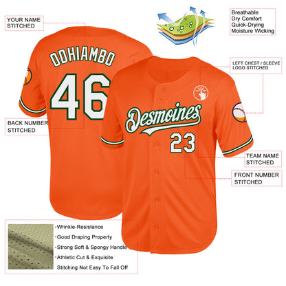 Custom Orange White-Green Mesh Authentic Throwback Baseball Jersey - Sky-Custom