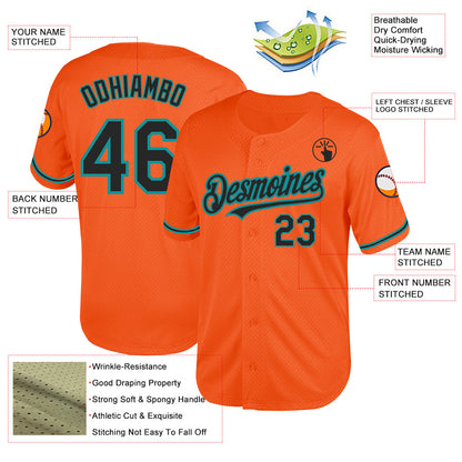 Custom Orange Black-Teal Mesh Authentic Throwback Baseball Jersey - Sky-Custom