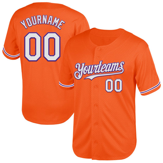 Custom Orange White-Purple Mesh Authentic Throwback Baseball Jersey - Sky-Custom