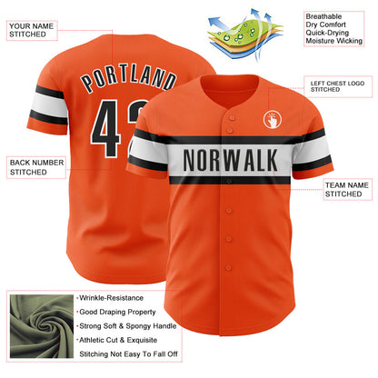 Custom Orange Black-White Authentic Baseball Jersey - Sky-Custom