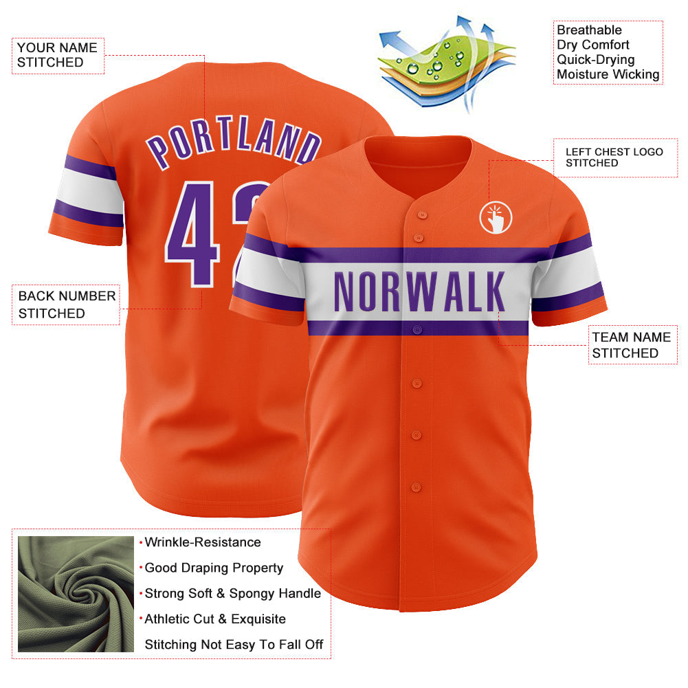 Custom Orange Purple-White Authentic Baseball Jersey - Sky-Custom