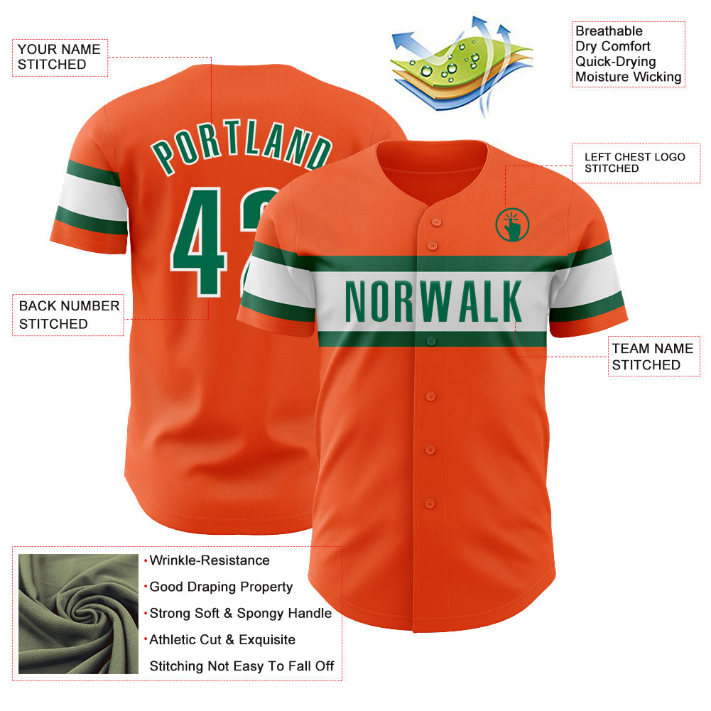 Custom Orange Kelly Green-White Authentic Baseball Jersey - Sky-Custom