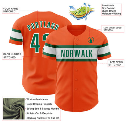 Custom Orange Kelly Green-White Authentic Baseball Jersey - Sky-Custom