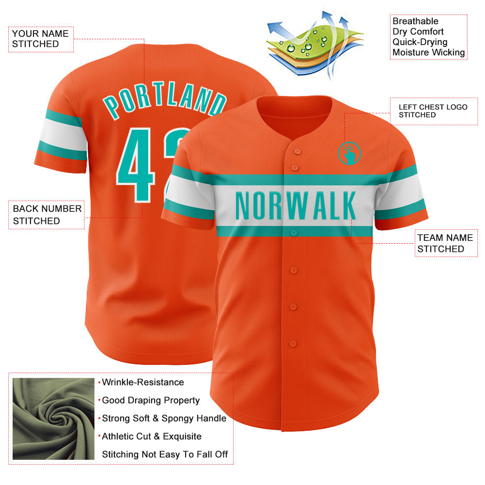Custom Orange Aqua-White Authentic Baseball Jersey - Sky-Custom