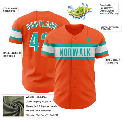 Custom Orange Aqua-White Authentic Baseball Jersey - Sky-Custom