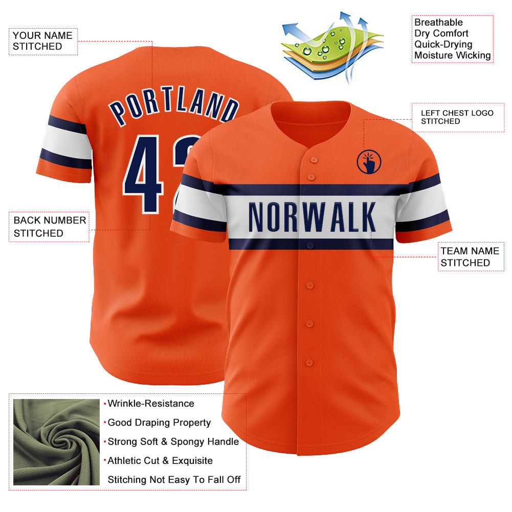 Custom Orange Navy-White Authentic Baseball Jersey - Sky-Custom