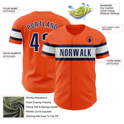 Custom Orange Navy-White Authentic Baseball Jersey - Sky-Custom