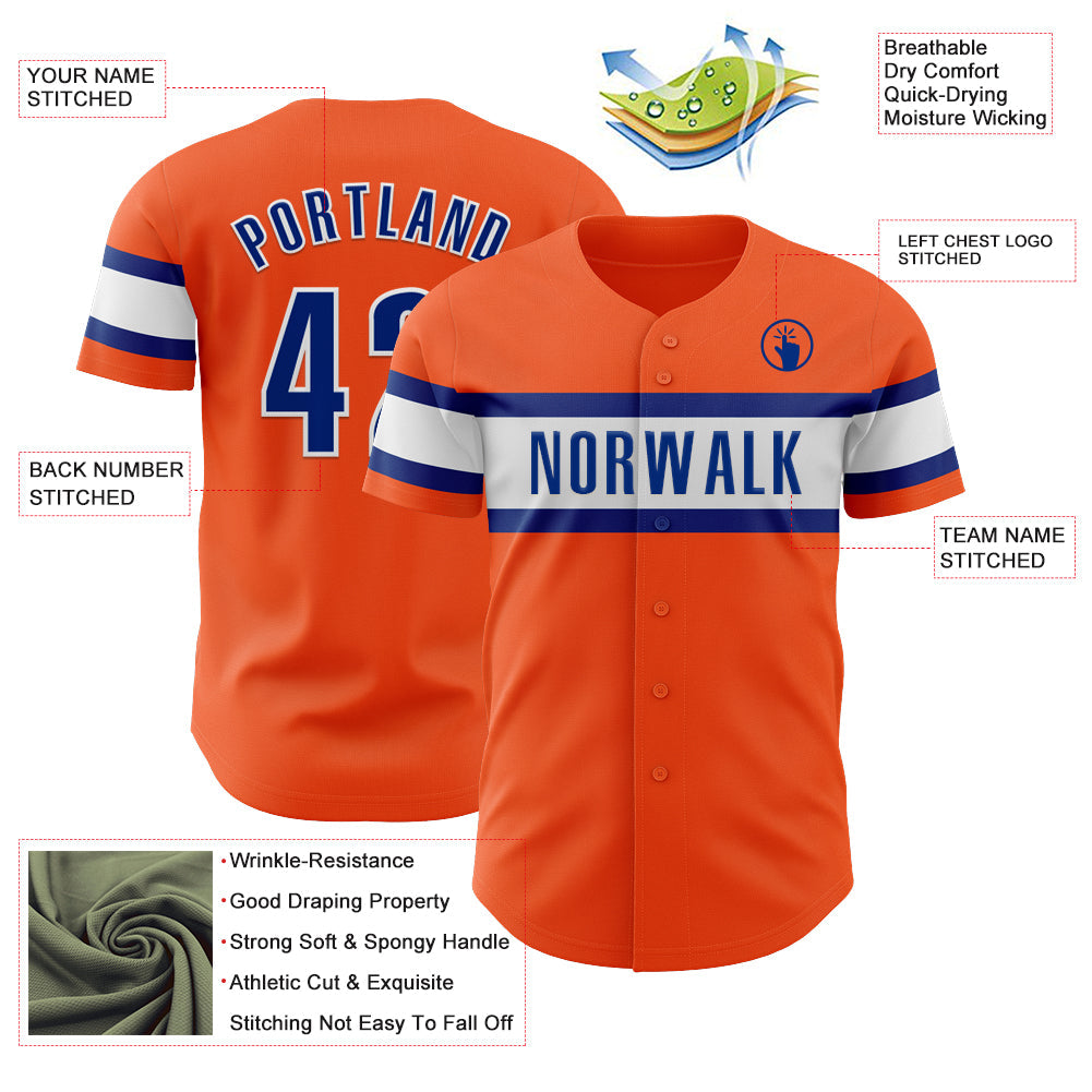 Custom Orange Royal-White Authentic Baseball Jersey - Sky-Custom