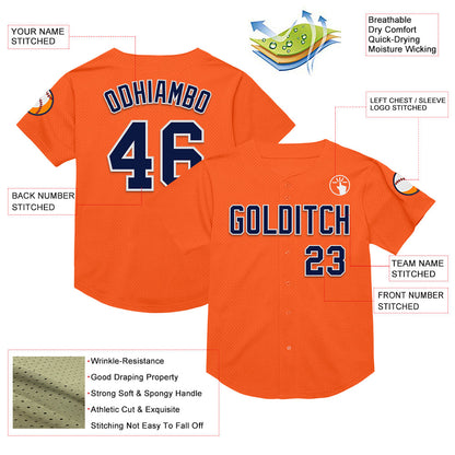Custom Orange Navy-White Mesh Authentic Throwback Baseball Jersey - Sky-Custom