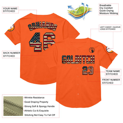 Custom Orange Vintage USA Flag-Black Mesh Authentic Throwback Baseball Jersey - Sky-Custom