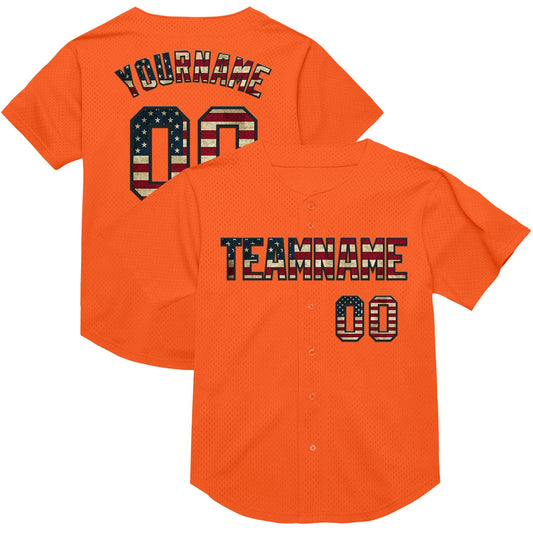 Custom Orange Vintage USA Flag-Black Mesh Authentic Throwback Baseball Jersey - Sky-Custom