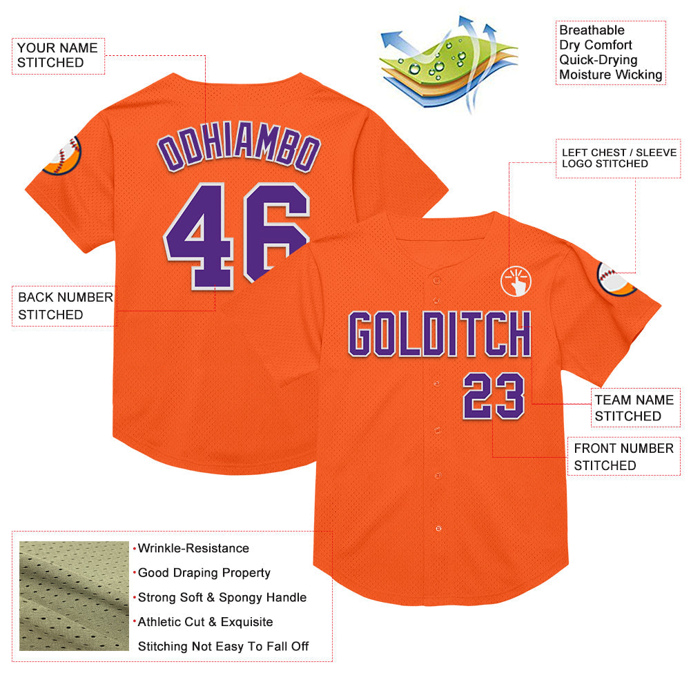 Custom Orange Purple-White Mesh Authentic Throwback Baseball Jersey - Sky-Custom