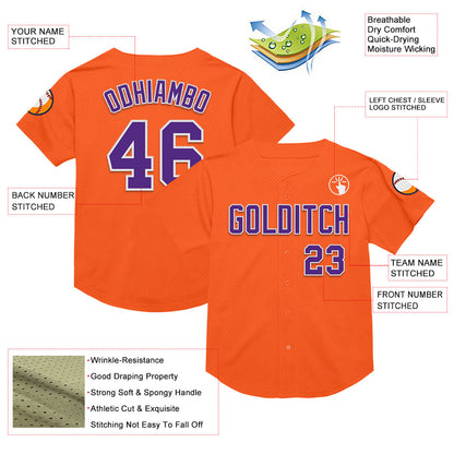 Custom Orange Purple-White Mesh Authentic Throwback Baseball Jersey - Sky-Custom