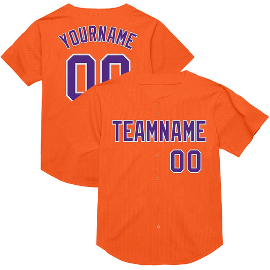 Custom Orange Purple-White Mesh Authentic Throwback Baseball Jersey - Sky-Custom