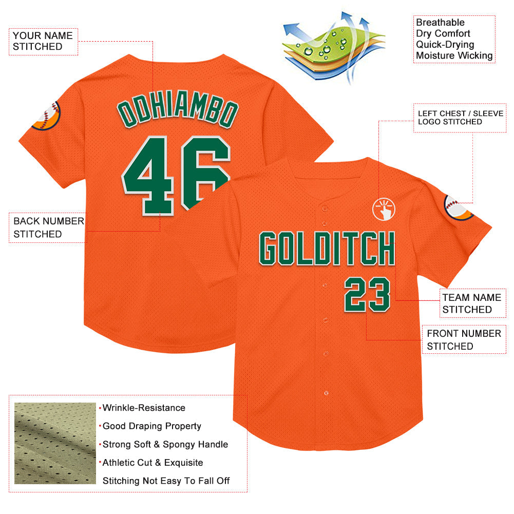 Custom Orange Kelly Green-White Mesh Authentic Throwback Baseball Jersey - Sky-Custom