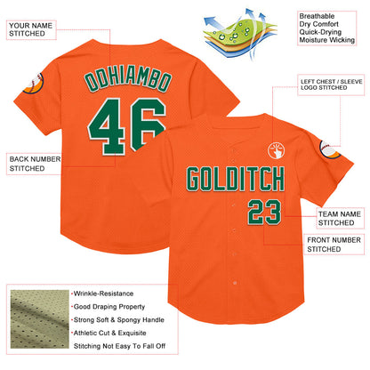 Custom Orange Kelly Green-White Mesh Authentic Throwback Baseball Jersey - Sky-Custom