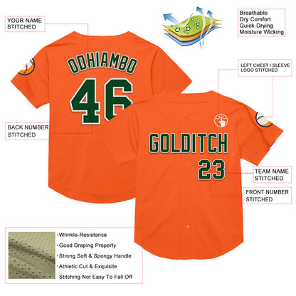 Custom Orange Green-White Mesh Authentic Throwback Baseball Jersey - Sky-Custom