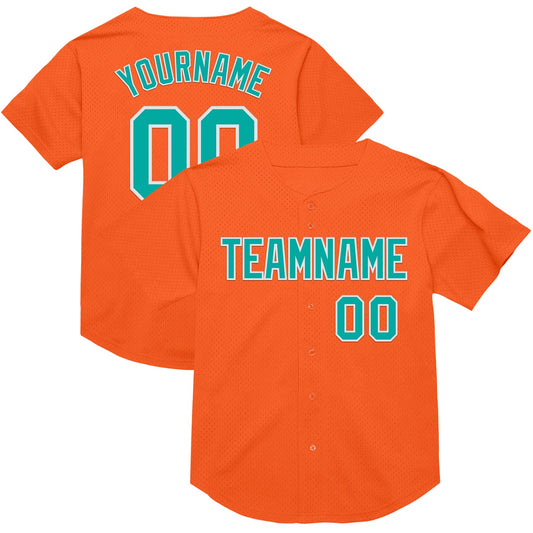 Custom Orange Aqua-White Mesh Authentic Throwback Baseball Jersey - Sky-Custom