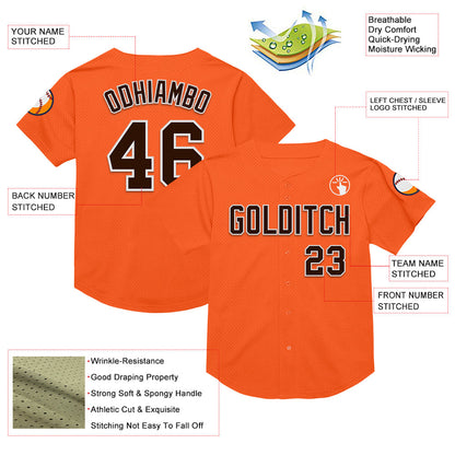 Custom Orange Brown-White Mesh Authentic Throwback Baseball Jersey - Sky-Custom