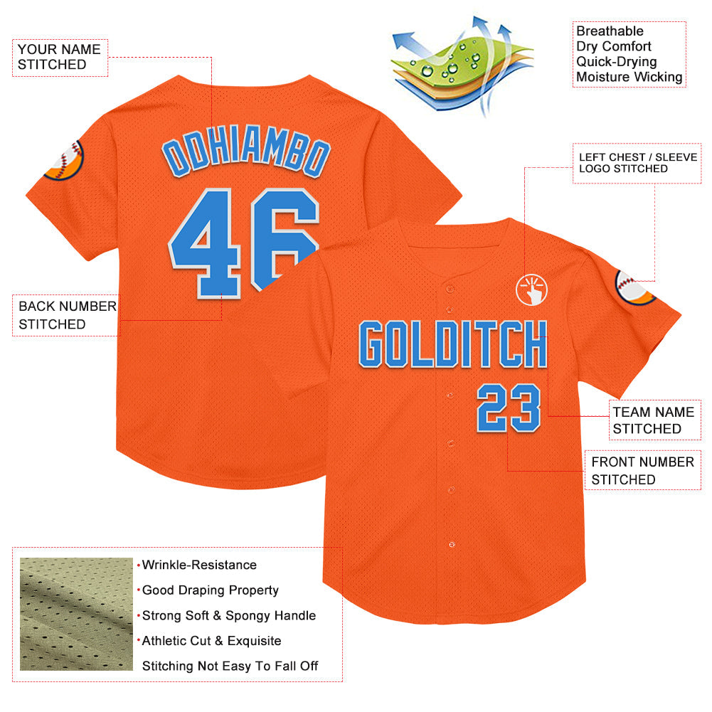 Custom Orange Electric Blue-White Mesh Authentic Throwback Baseball Jersey - Sky-Custom