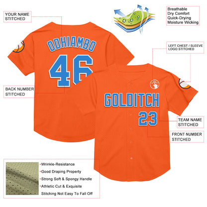 Custom Orange Electric Blue-White Mesh Authentic Throwback Baseball Jersey - Sky-Custom