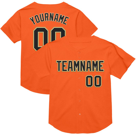 Custom Orange Black Cream-Old Gold Mesh Authentic Throwback Baseball Jersey - Sky-Custom