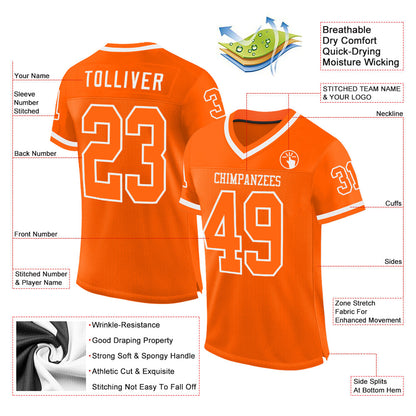 Custom Orange White Mesh Authentic Throwback Football Jersey - Sky-Custom