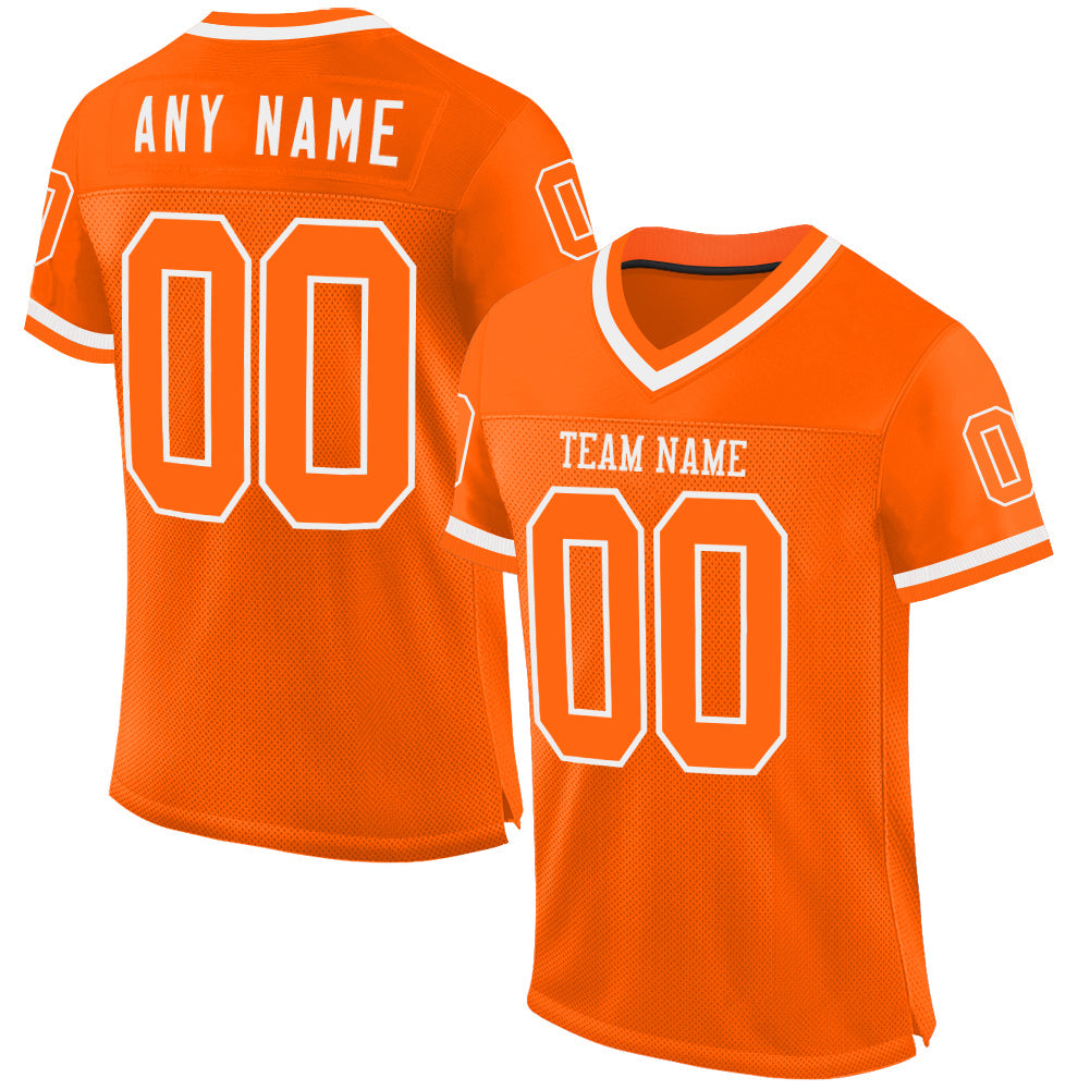 Custom Orange White Mesh Authentic Throwback Football Jersey - Sky-Custom