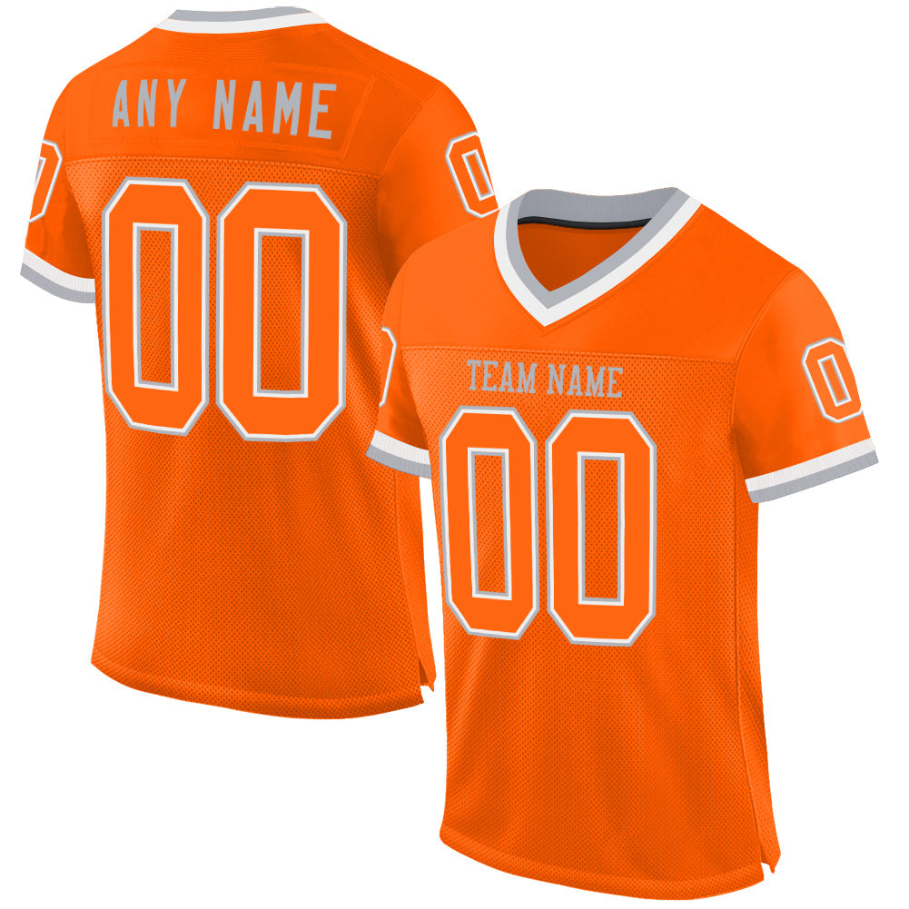 Custom Orange White-Gray Mesh Authentic Throwback Football Jersey - Sky-Custom