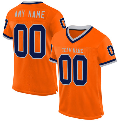 Custom Orange Navy-Gray Mesh Authentic Throwback Football Jersey - Sky-Custom