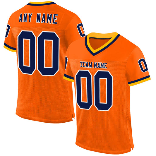 Custom Orange Navy-Gold Mesh Authentic Throwback Football Jersey - Sky-Custom