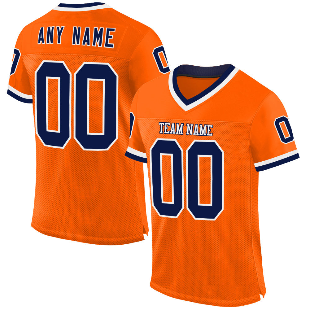 Custom Orange Navy-White Mesh Authentic Throwback Football Jersey - Sky-Custom