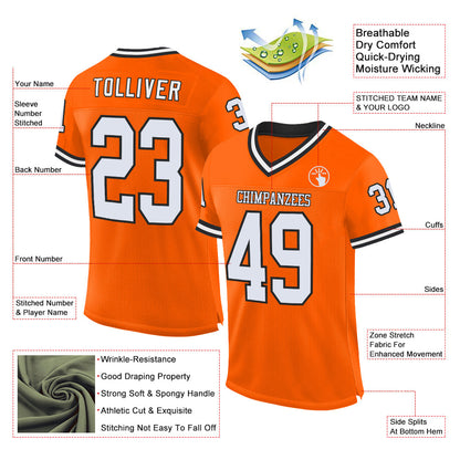 Custom Orange White-Black Mesh Authentic Throwback Football Jersey - Sky-Custom