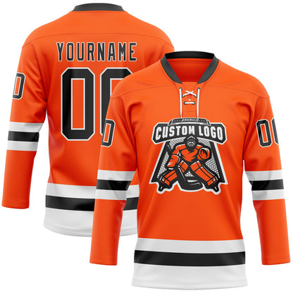 Custom Orange Black-White Hockey Lace Neck Jersey - Sky-Custom