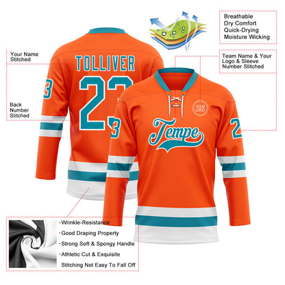 Custom Orange Teal-White Hockey Lace Neck Jersey - Sky-Custom