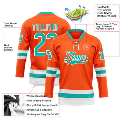 Custom Orange Aqua-White Hockey Lace Neck Jersey - Sky-Custom