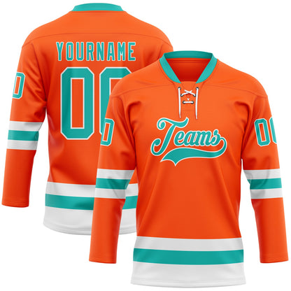 Custom Orange Aqua-White Hockey Lace Neck Jersey - Sky-Custom