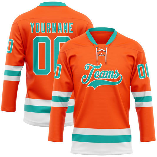 Custom Orange Aqua-White Hockey Lace Neck Jersey - Sky-Custom