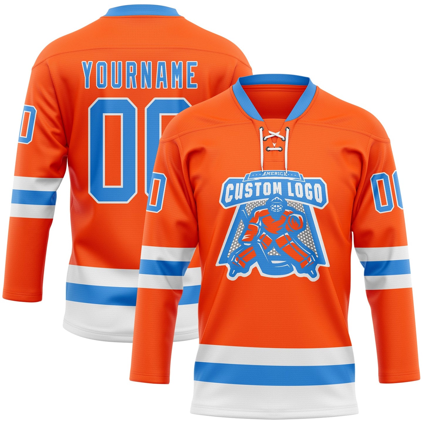 Custom Orange Powder Blue-White Hockey Lace Neck Jersey - Sky-Custom